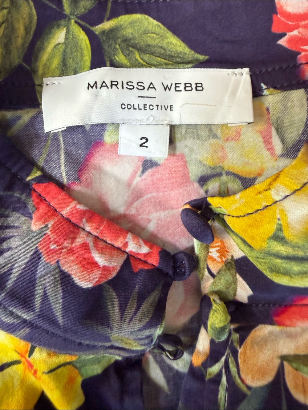 Marissa Webb Navy Floral Button-Front Blouse with Mandarin Collar - Picture 8 of 9